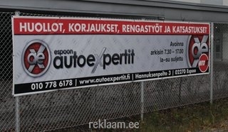 Autoexpertit kujundusega PVC banner, mis paigaldadtud aiale. Vaata lisa: http://www.reklaamitootja.ee/digiprint_laiformaatprint