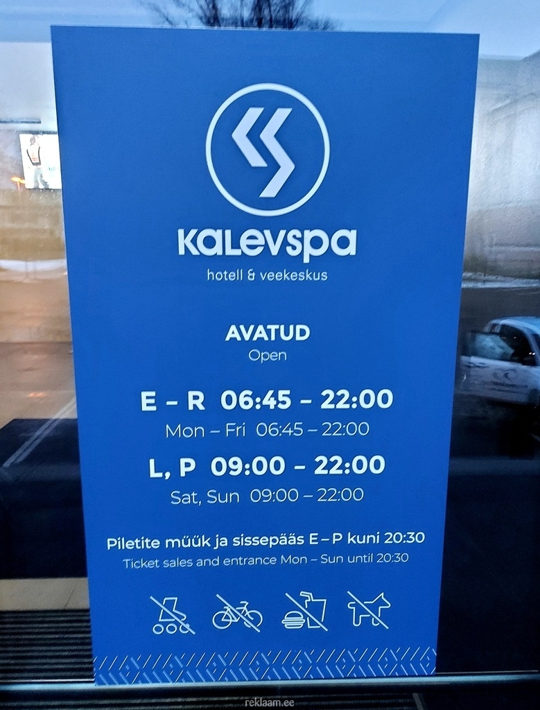 Kalev SPA lahtiolekuajad - kleebis uksel